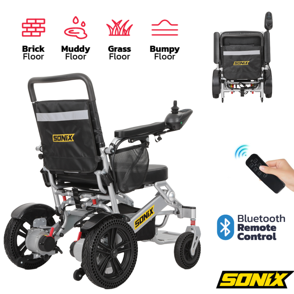 Sonix S80 - Premium All-Terrain Long Range Electric Wheelchair: Foldable & Airline Approved | High Quality Brushless Dual Motors & Joystick