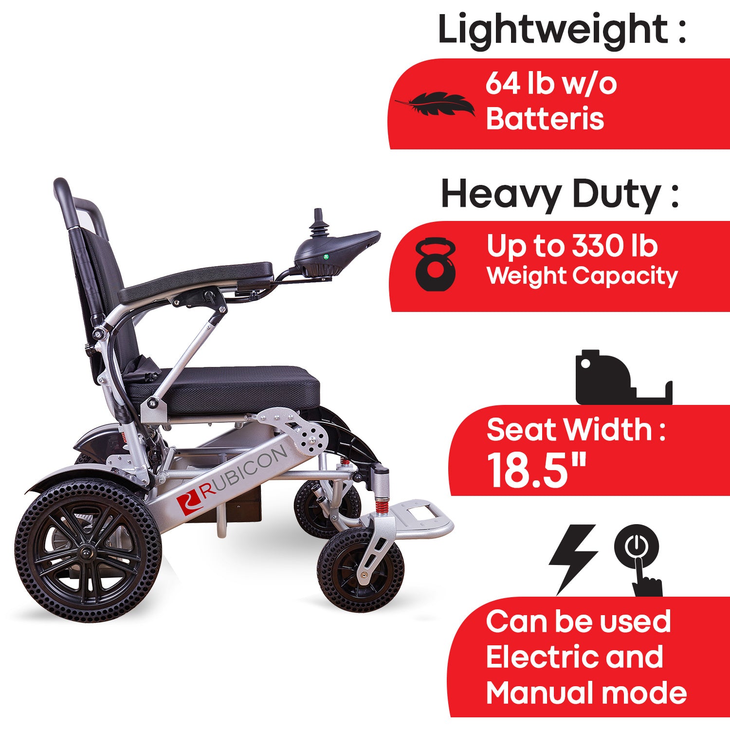 Klano KL80 - Extra Durable All-Terrain Electric Wheelchair: Heavy-Duty, Foldable & Lightweight Power Wheelchair for Seniors | Bluetooth, Joystick