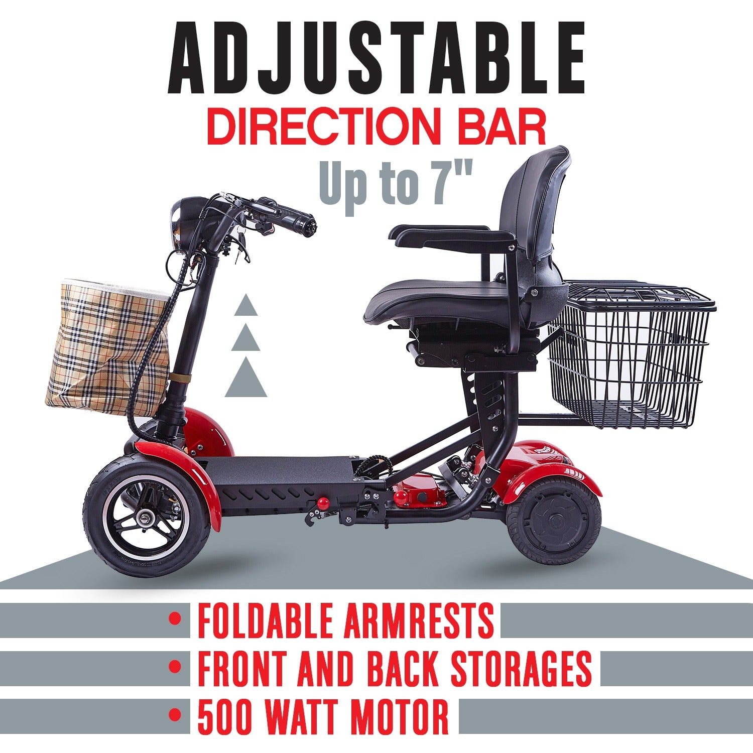 Klano KX30 - All Terrain, Foldable Mobility Scooter with Basket for Seniors | Lightweight 4-Wheel Disability Scooter | 25-Mile Range, 3-Speed
