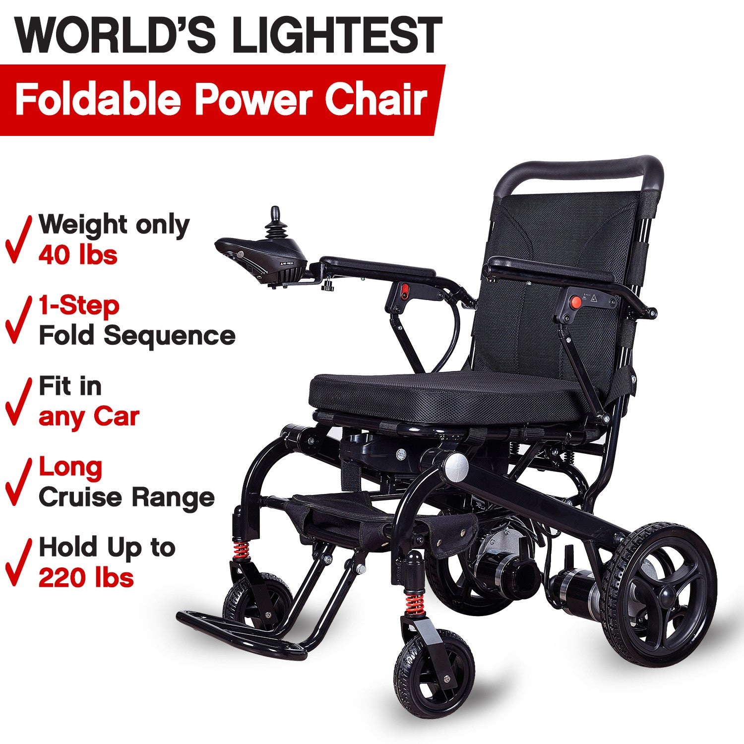 Klano KL60 - Super Lightweight Folding Electric Wheelchair: Compact, Portable Power Wheelchair for Seniors | Joystick, Easy Travel & Transport