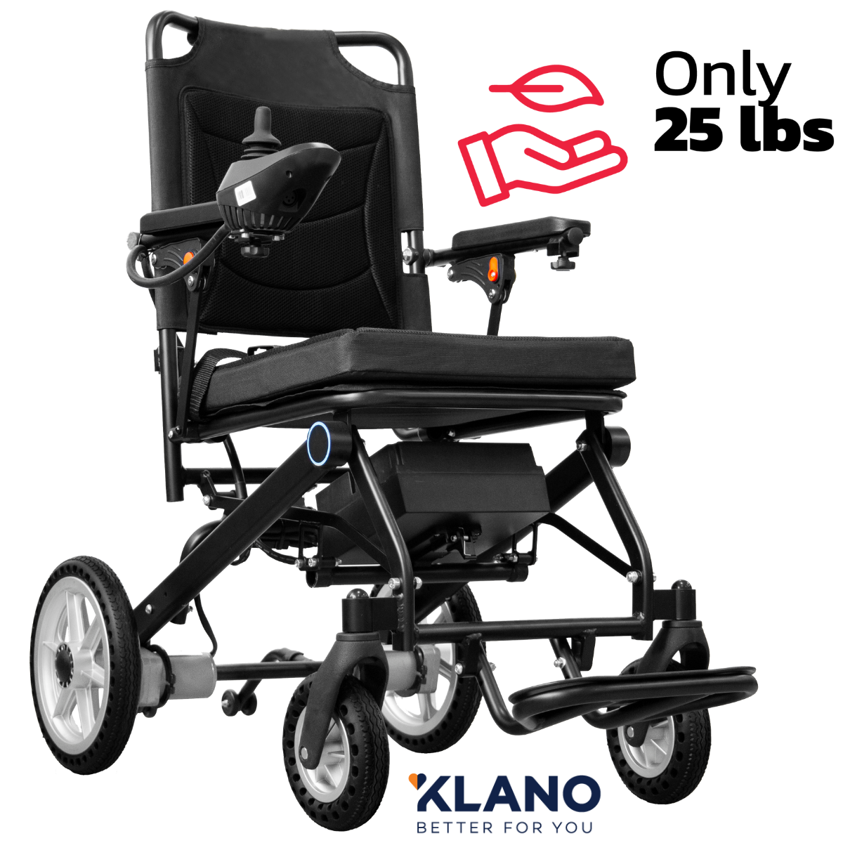 Klano KL50 - (Only 25LBS) Lightest Folding Electric Wheelchair: Foldable & Portable Power Wheelchair for Seniors | Easy Travel, Joystick