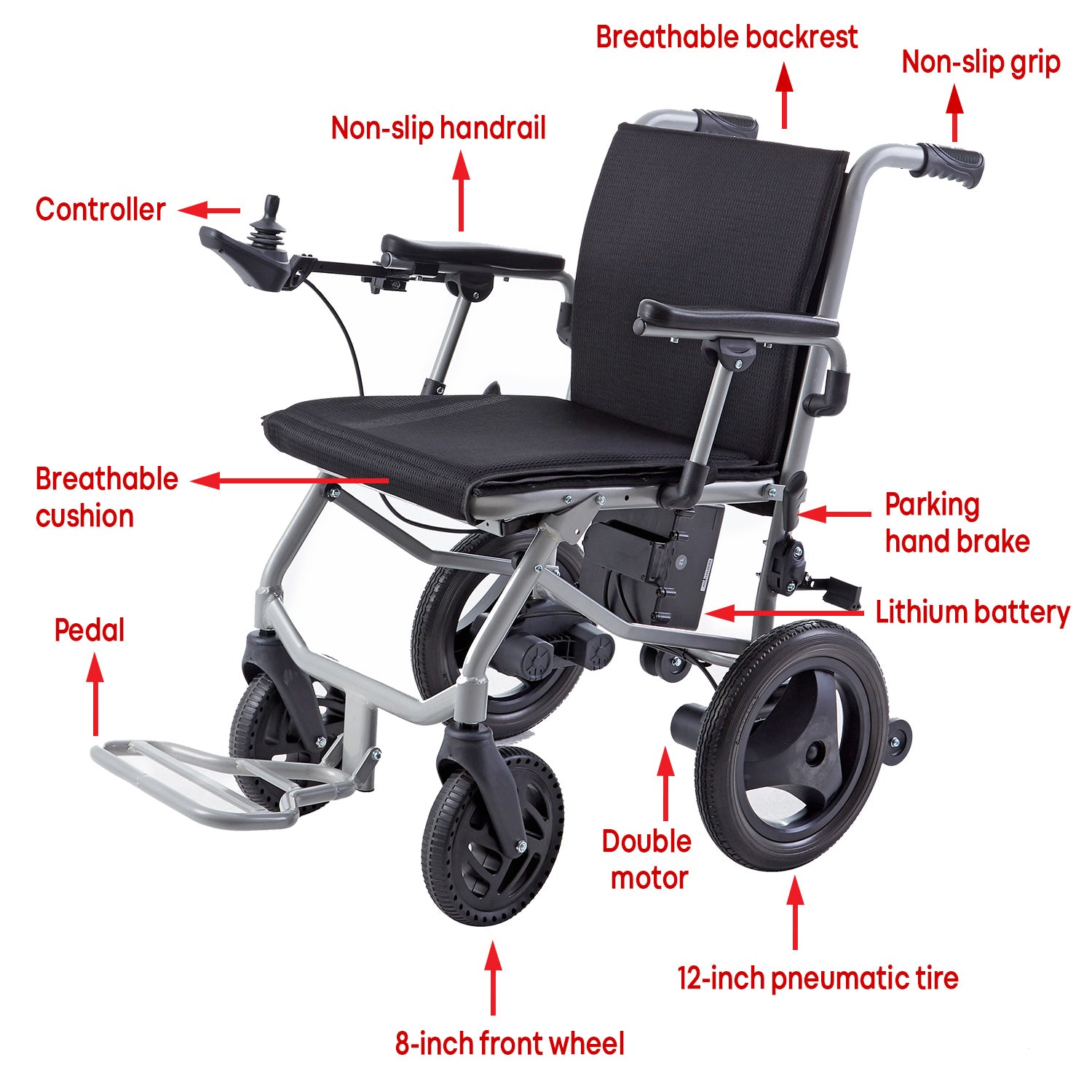 Klano KL40 - World's Lightest Electric Wheelchair: Ultra Lightweight Foldable Power Wheelchair for Seniors with Joystick & Dual Brushless Motors