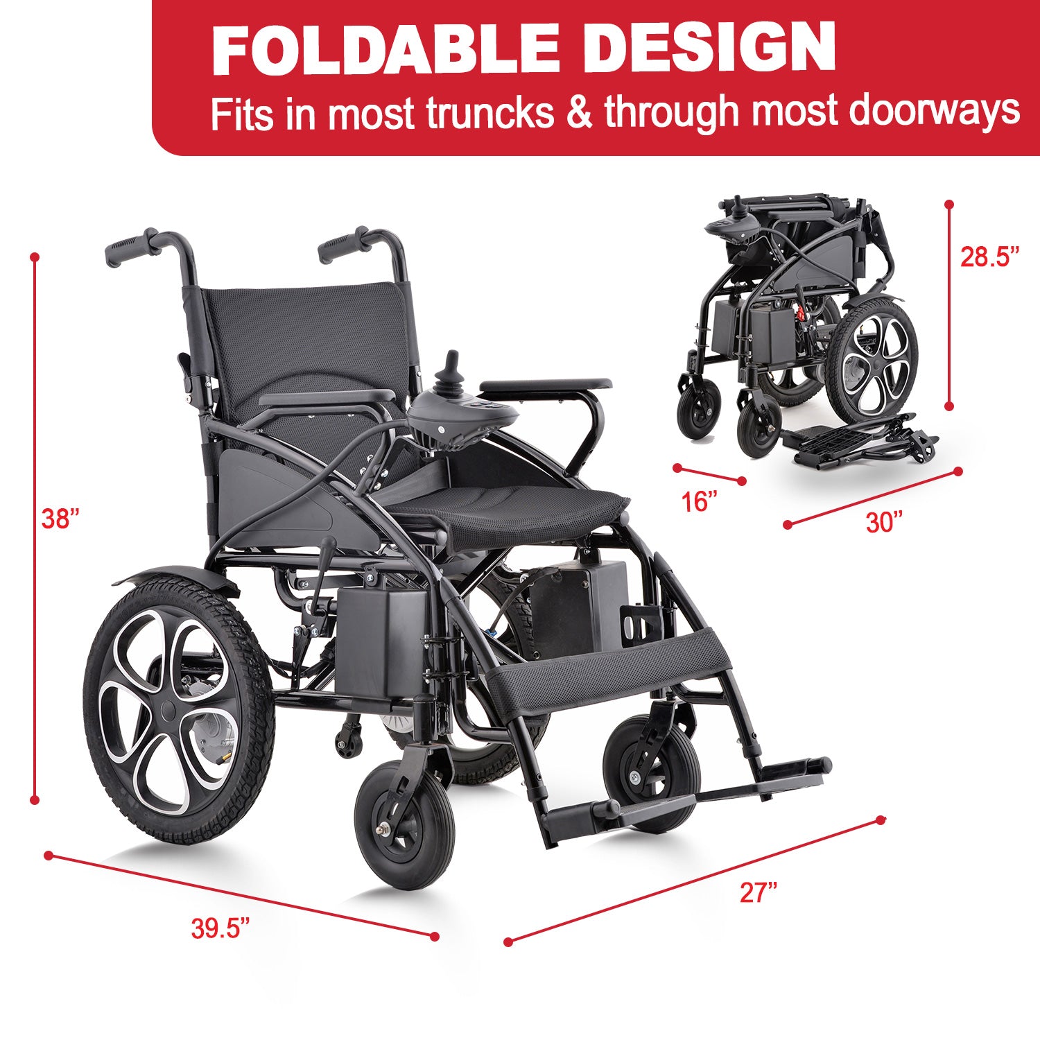 Klano KL10 - All Terrain Powerful Motorized Wheelchair: Heavy-Duty, Foldable & Portable Electric Wheelchair for Seniors | Easy Travel & Joystick