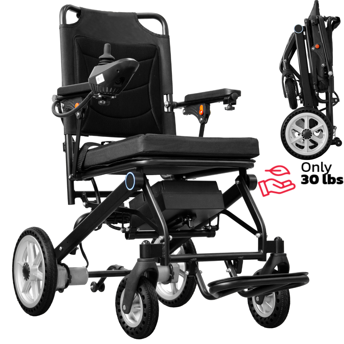 Klano KL50 - (Only 30LBS) Lightest Folding Electric Wheelchair: Foldable & Portable Power Wheelchair for Seniors | Easy Travel, Joystick