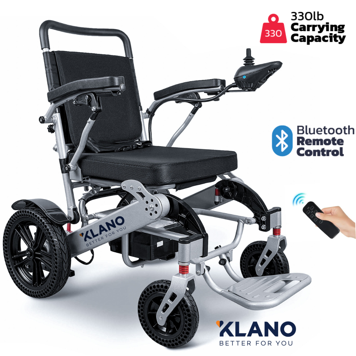 Klano KL80 - Extra Durable All-Terrain Electric Wheelchair: Heavy-Duty, Foldable & Lightweight Power Wheelchair for Seniors | Bluetooth, Joystick