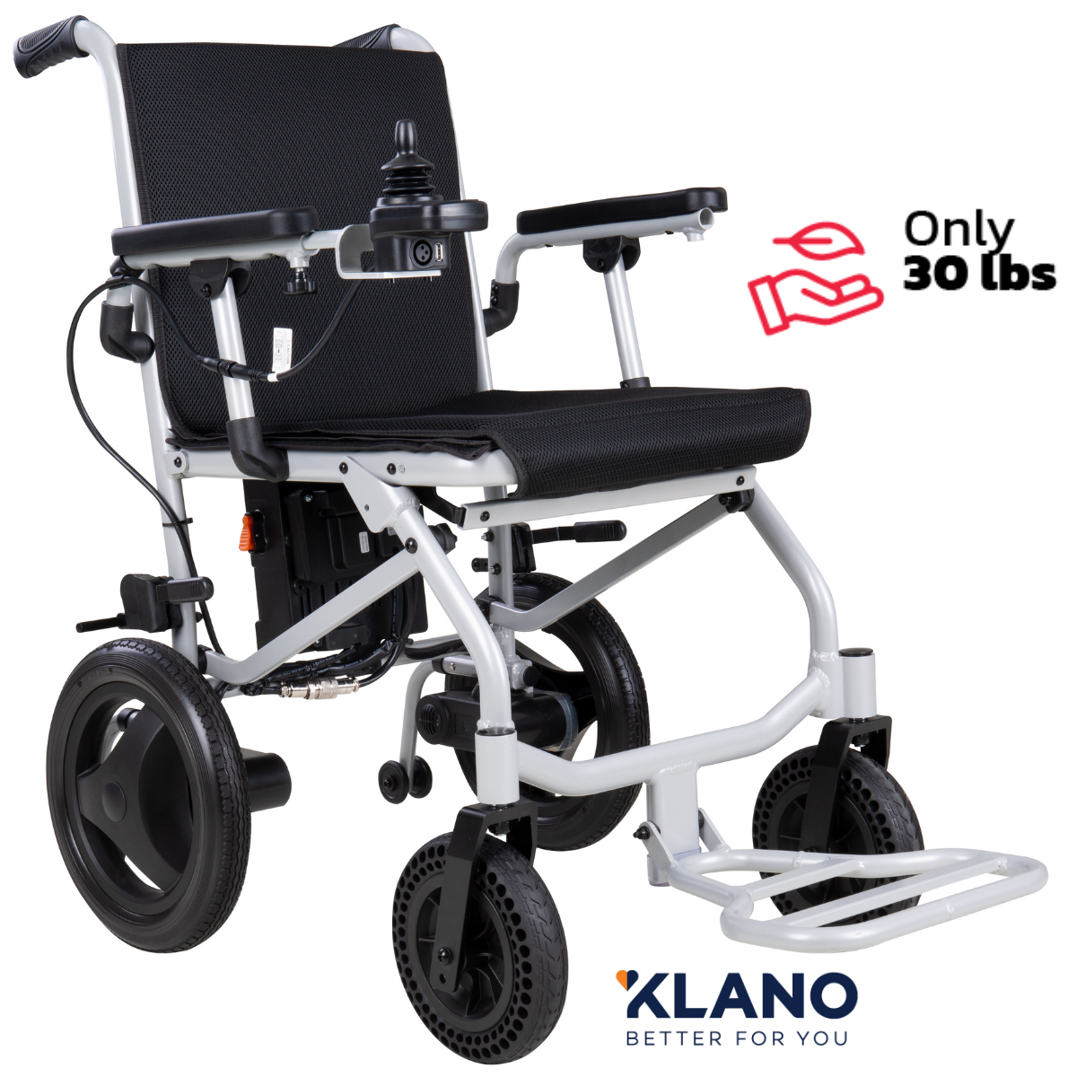 Klano KL40 - World's Lightest Electric Wheelchair: Ultra Lightweight Foldable Power Wheelchair for Seniors with Joystick & Dual Brushless Motors