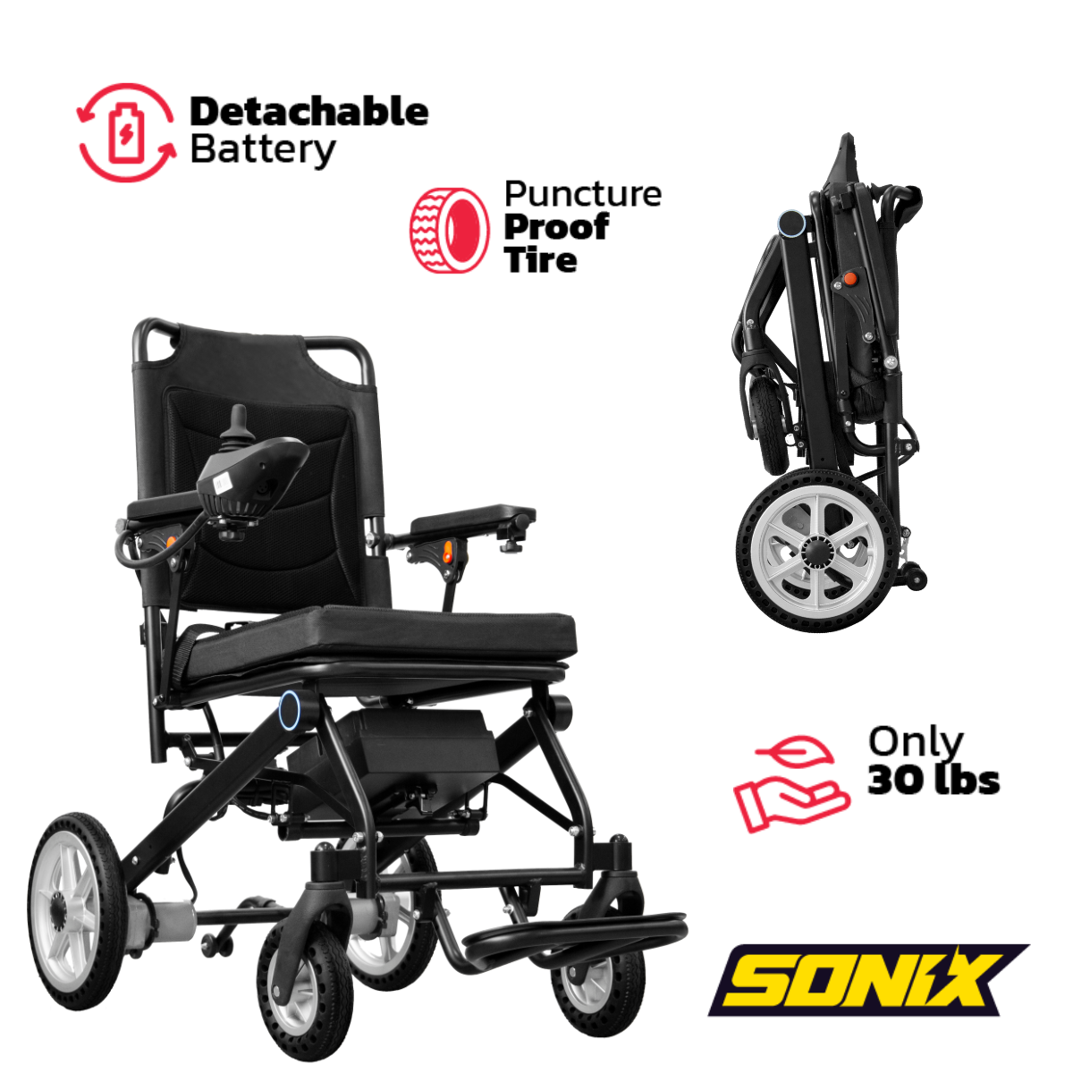 Klano KL50 - (Only 30LBS) Lightest Folding Electric Wheelchair: Foldable & Portable Power Wheelchair for Seniors | Easy Travel, Joystick