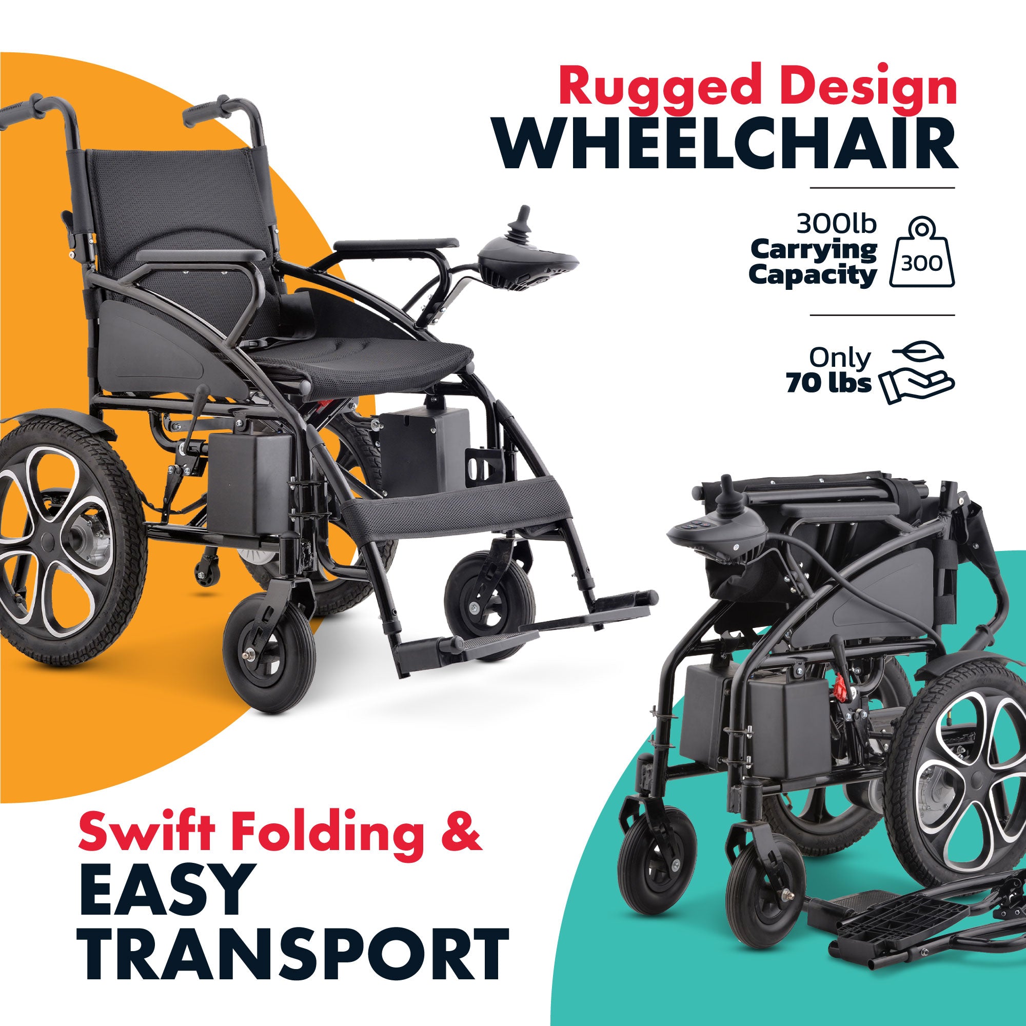 Klano KL10 - All Terrain Powerful Motorized Wheelchair: Heavy-Duty, Foldable & Portable Electric Wheelchair for Seniors | Easy Travel & Joystick